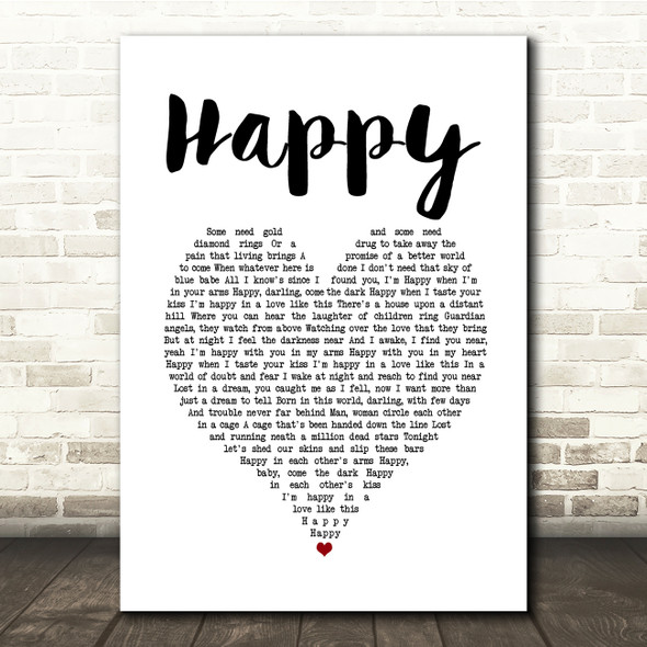 Bruce Springsteen Happy White Heart Song Lyric Quote Music Print