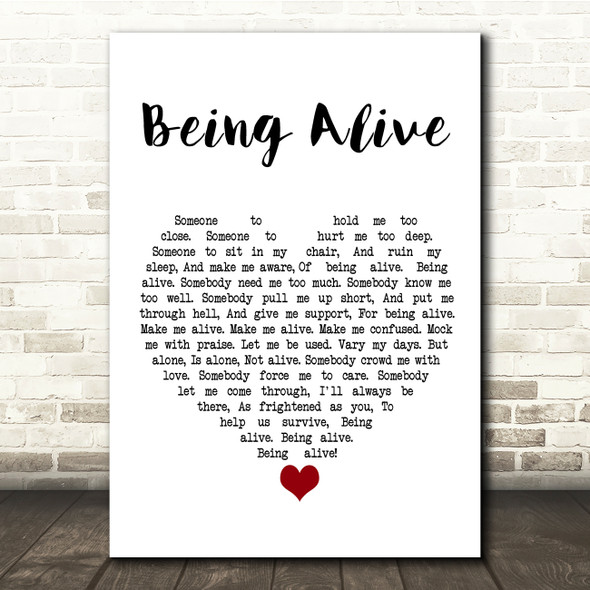 Company OBC Being Alive White Heart Song Lyric Quote Music Print