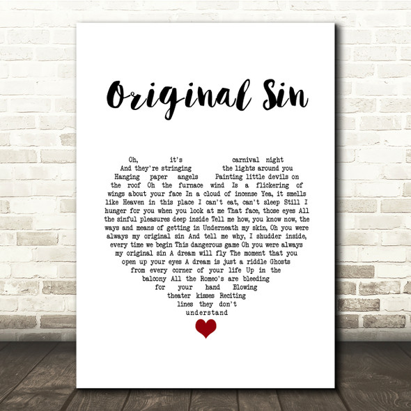 Elton John Original Sin White Heart Song Lyric Quote Music Print