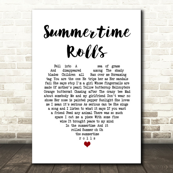 Jane's Addiction Summertime Rolls White Heart Song Lyric Quote Music Print