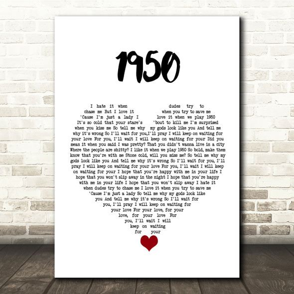 King Princess 1950 White Heart Song Lyric Quote Music Print