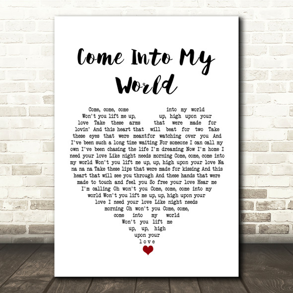 Kylie Minogue Come Into My World White Heart Song Lyric Quote Music Print