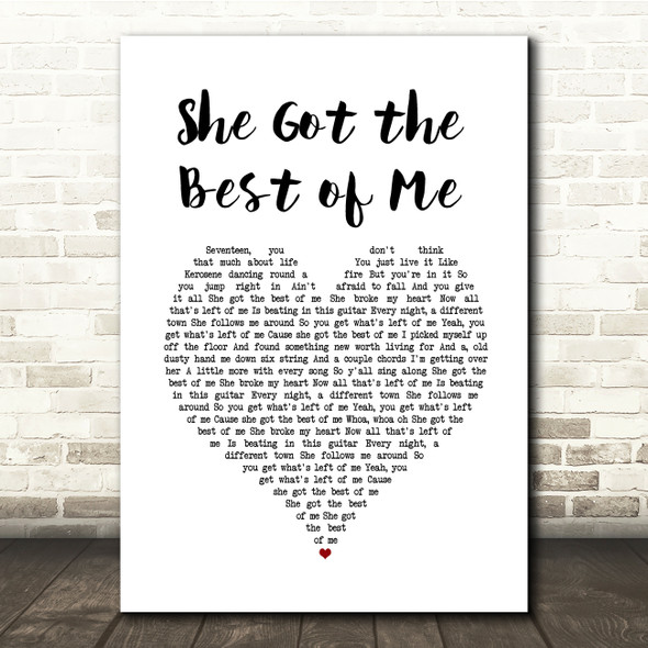 Luke Combs She Got the Best of Me White Heart Song Lyric Quote Music Print