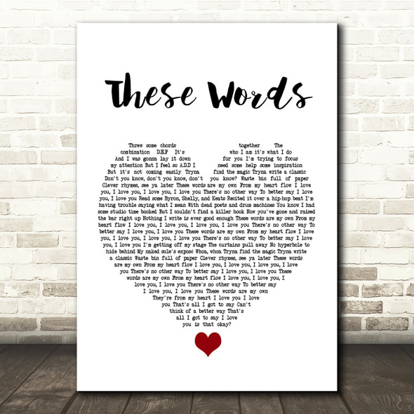Natasha Bedingfield These Words White Heart Song Lyric Quote Music Print