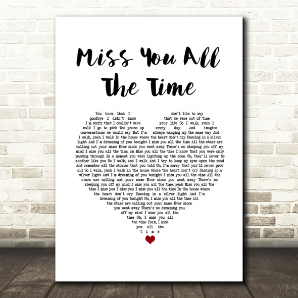 O.A.R. (Of A Revolution) Miss You All The Time White Heart Song Lyric Quote Music Print