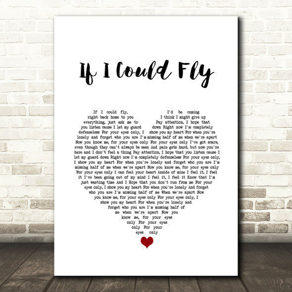 One Direction If I Could Fly White Heart Song Lyric Quote Music Print