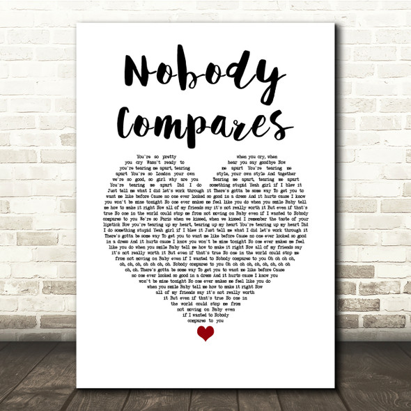 One Direction Nobody Compares White Heart Song Lyric Quote Music Print