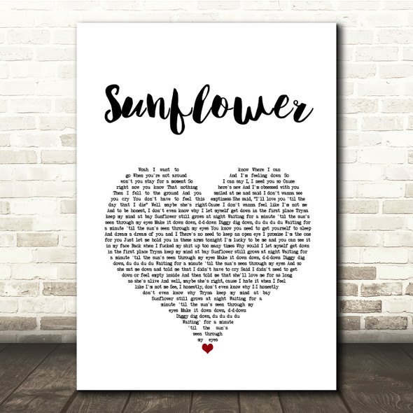 Rex Orange County Sunflower White Heart Song Lyric Quote Music Print