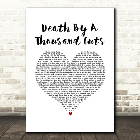 Taylor Swift Death By A Thousand Cuts White Heart Song Lyric Quote Music Print