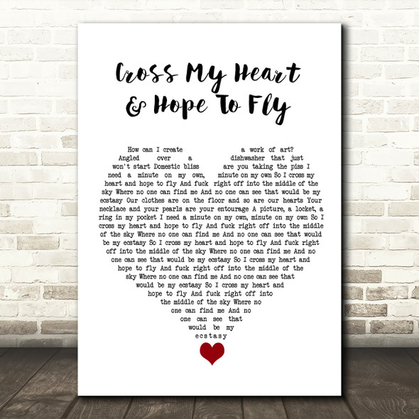 The Courteeners Cross My Heart & Hope To Fly White Heart Song Lyric Quote Music Print