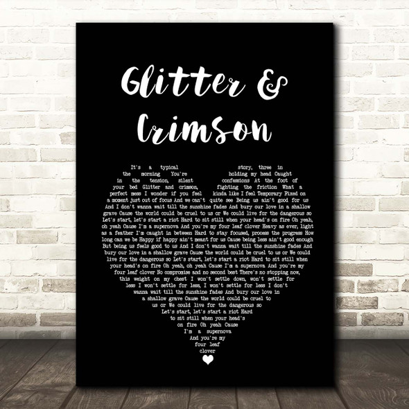 All Time Low Glitter & Crimson Black Heart Song Lyric Print