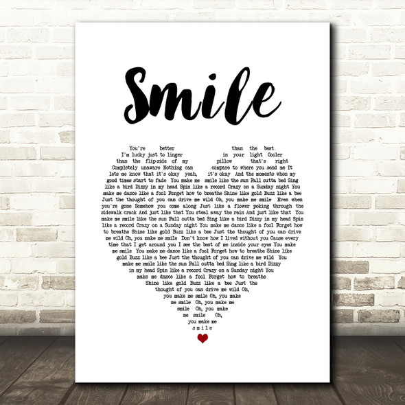 Uncle Kracker Smile White Heart Song Lyric Quote Music Print