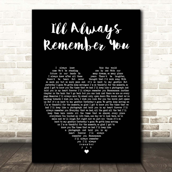 Hannah Montana I'll Always Remember You Black Heart Song Lyric Print