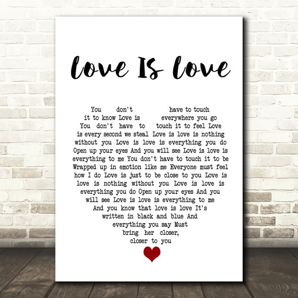Culture Club Love Is Love White Heart Song Lyric Quote Print