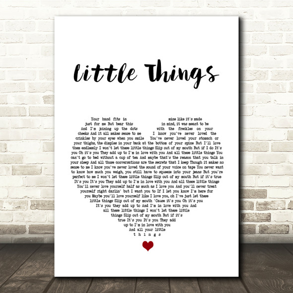 One Direction Little Things White Heart Song Lyric Quote Print