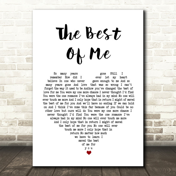 Richard Marx The Best Of Me White Heart Song Lyric Quote Print