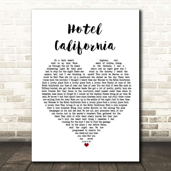Eagles Hotel California Heart Song Lyric Quote Print