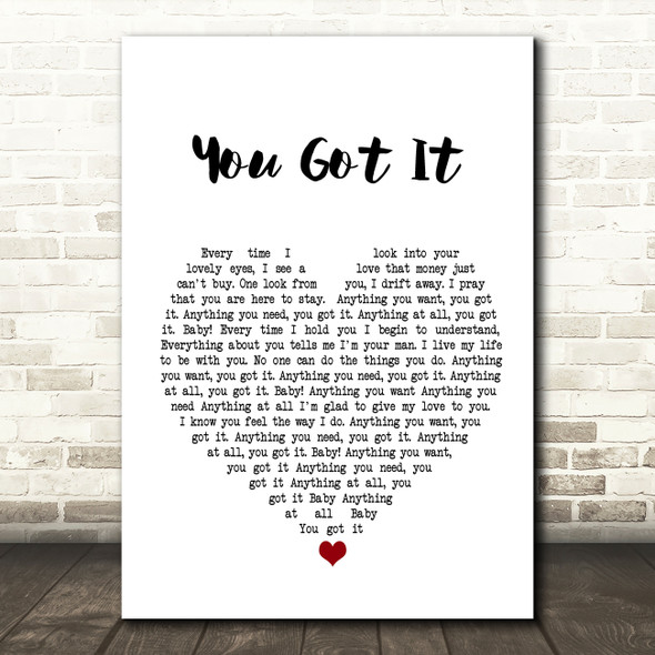 Roy Orbison You Got It Heart Song Lyric Print