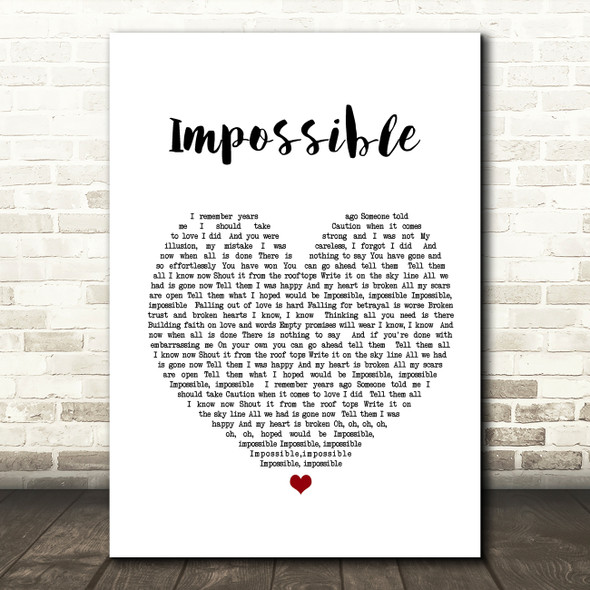 James Arthur Impossible Heart Song Lyric Quote Print