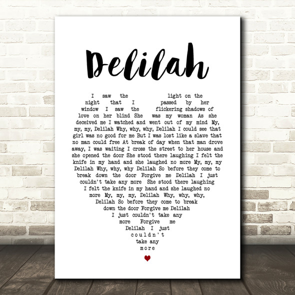Tom Jones Delilah Heart Song Lyric Quote Print