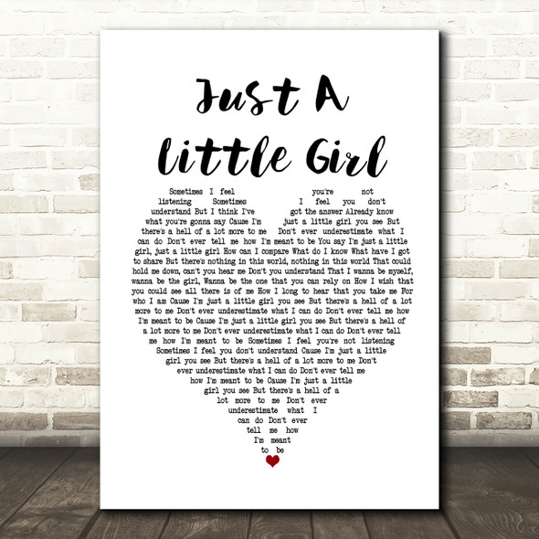Amy Studt Just A Little Girl White Heart Song Lyric Print