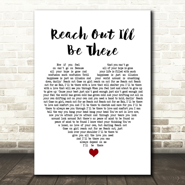Four Tops Reach Out I'll Be There White Heart Song Lyric Print