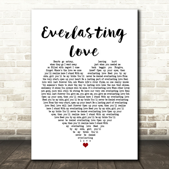 Love Affair Everlasting Love White Heart Song Lyric Print