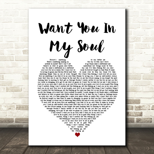 Lovebirds Want You In My Soul White Heart Song Lyric Print