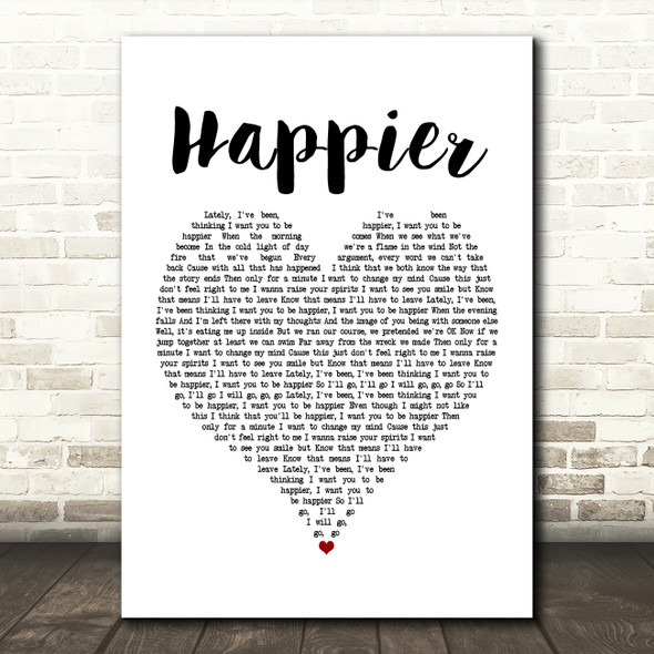 Marshmello & Bastille Happier White Heart Song Lyric Print