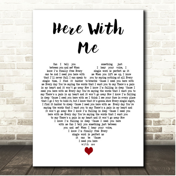 Marshmello Here With Me White Heart Song Lyric Print