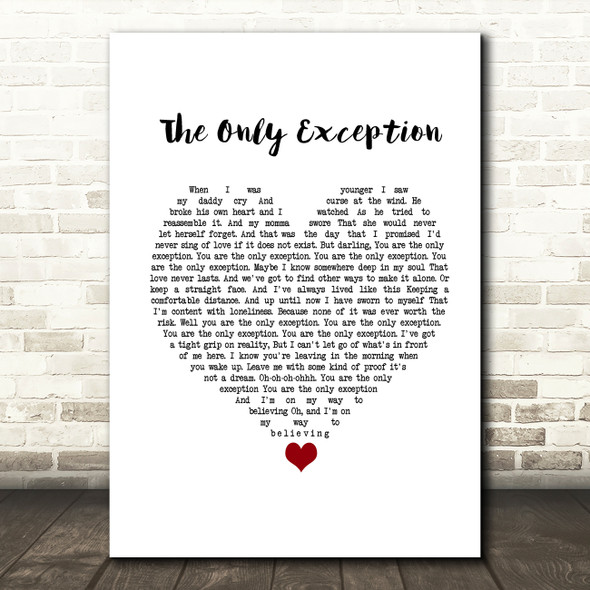 Paramore The Only Exception White Heart Song Lyric Print