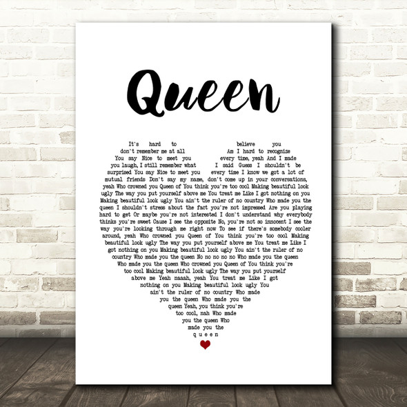 Shawn Mendes Queen White Heart Song Lyric Print