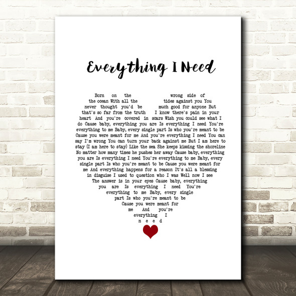 Skylar Grey Everything I Need White Heart Song Lyric Print