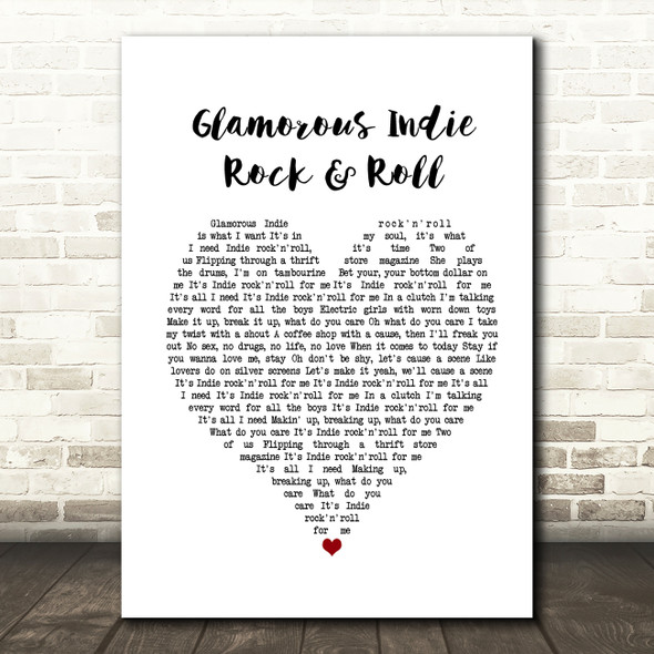 The Killers Glamorous Indie Rock & Roll White Heart Song Lyric Print