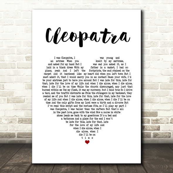 The Lumineers Cleopatra White Heart Song Lyric Print