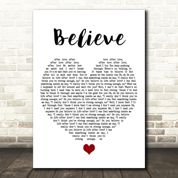 Cher Believe White Heart Song Lyric Print