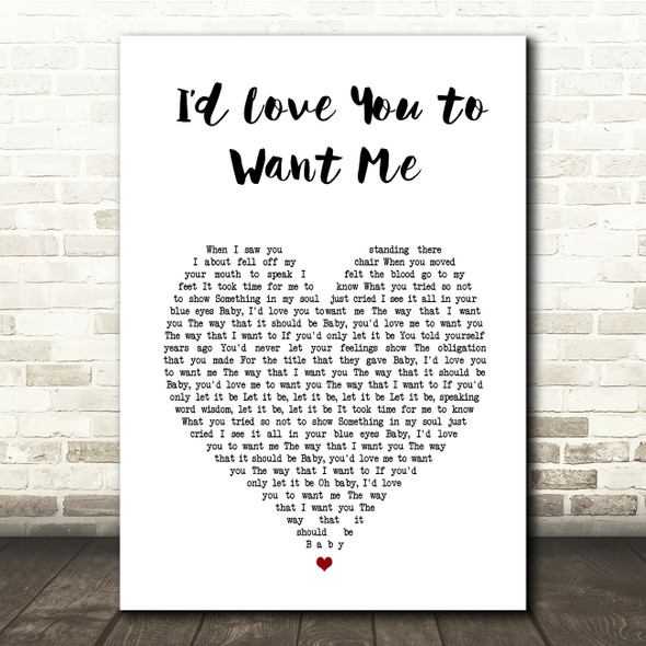 John Holt Id Love You to Want Me White Heart Song Lyric Print