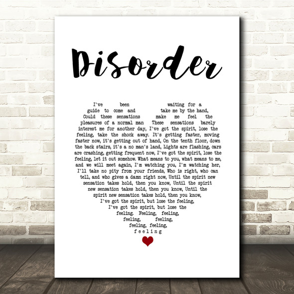 Joy Division Disorder White Heart Song Lyric Print