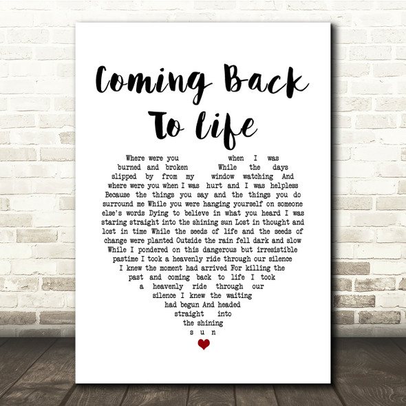 Pink Floyd Coming Back To Life White Heart Song Lyric Print