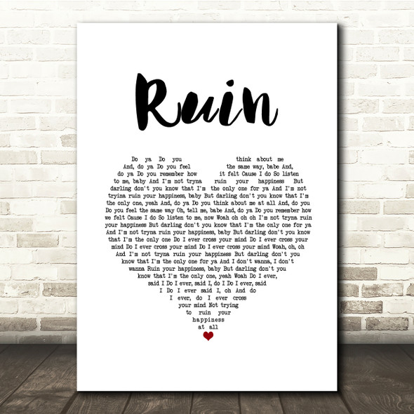 Shawn Mendes Ruin White Heart Song Lyric Print