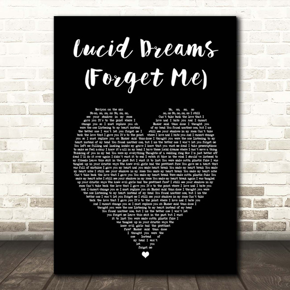 Juice WRLD Lucid Dreams (Forget Me) Black Heart Song Lyric Print