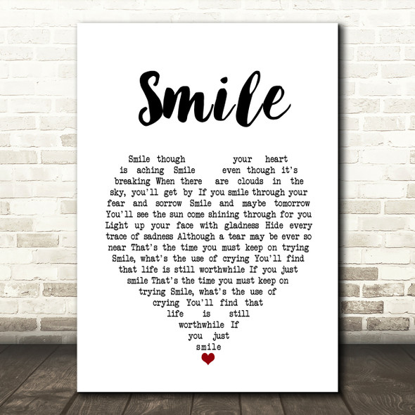 Nat King Cole Smile White Heart Song Lyric Print