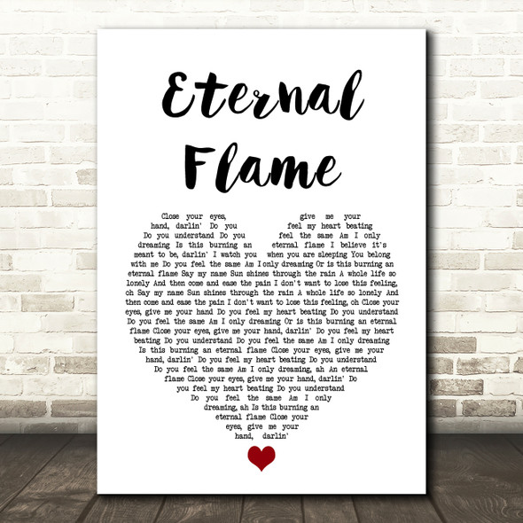 The Bangles Eternal Flame White Heart Song Lyric Print