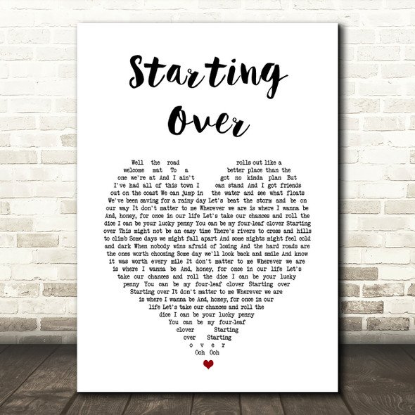 Chris Stapleton Starting Over White Heart Song Lyric Music Art Print