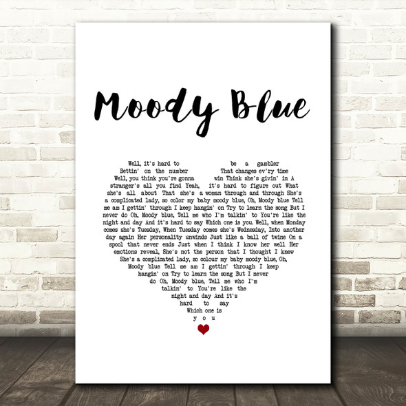 Elvis Presley Moody Blue White Heart Song Lyric Music Art Print