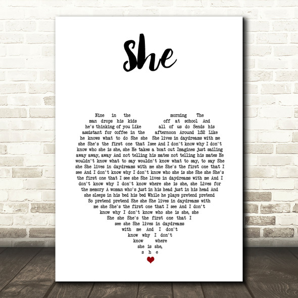 Harry Styles She White Heart Song Lyric Music Art Print