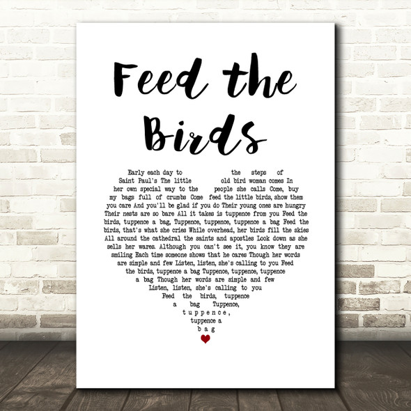 Julie Andrews - Mary Poppins Feed the Birds White Heart Song Lyric Music Art Print