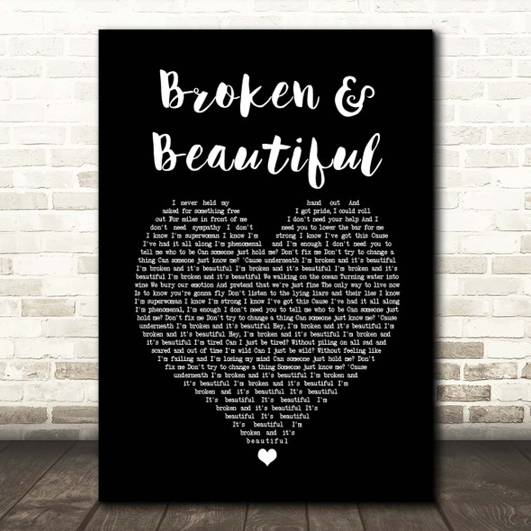 Kelly Clarkson Broken & Beautiful Black Heart Song Lyric Print