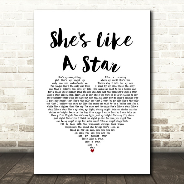 Taio Cruz She's Like A Star White Heart Song Lyric Music Art Print