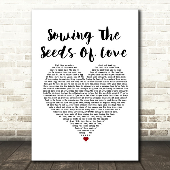 Tears For Fears Sowing The Seeds Of Love White Heart Song Lyric Music Art Print